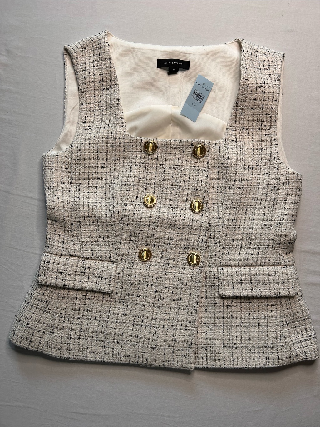 Nwt Ann Taylor Tweed Vest 4p Cream Boucle Tweed Vest
